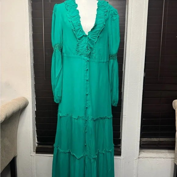 Chic Teal Long Sleeve Maxi Dress - Picture 2 of 15
